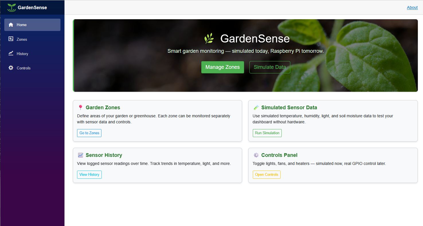 GardenSense Home Dashboard