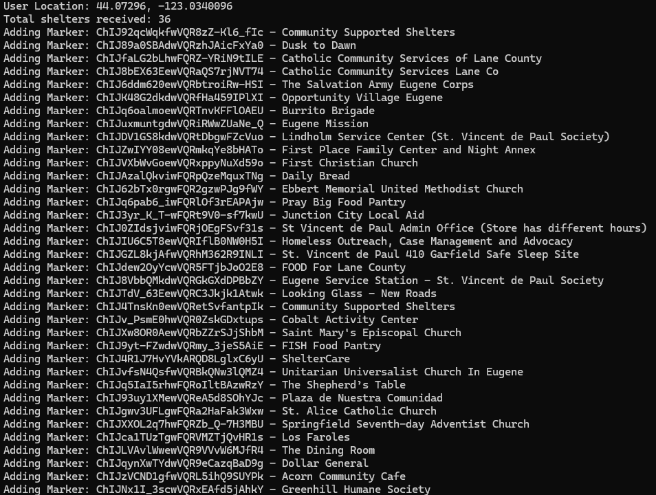 Console Output with Shelter Markers