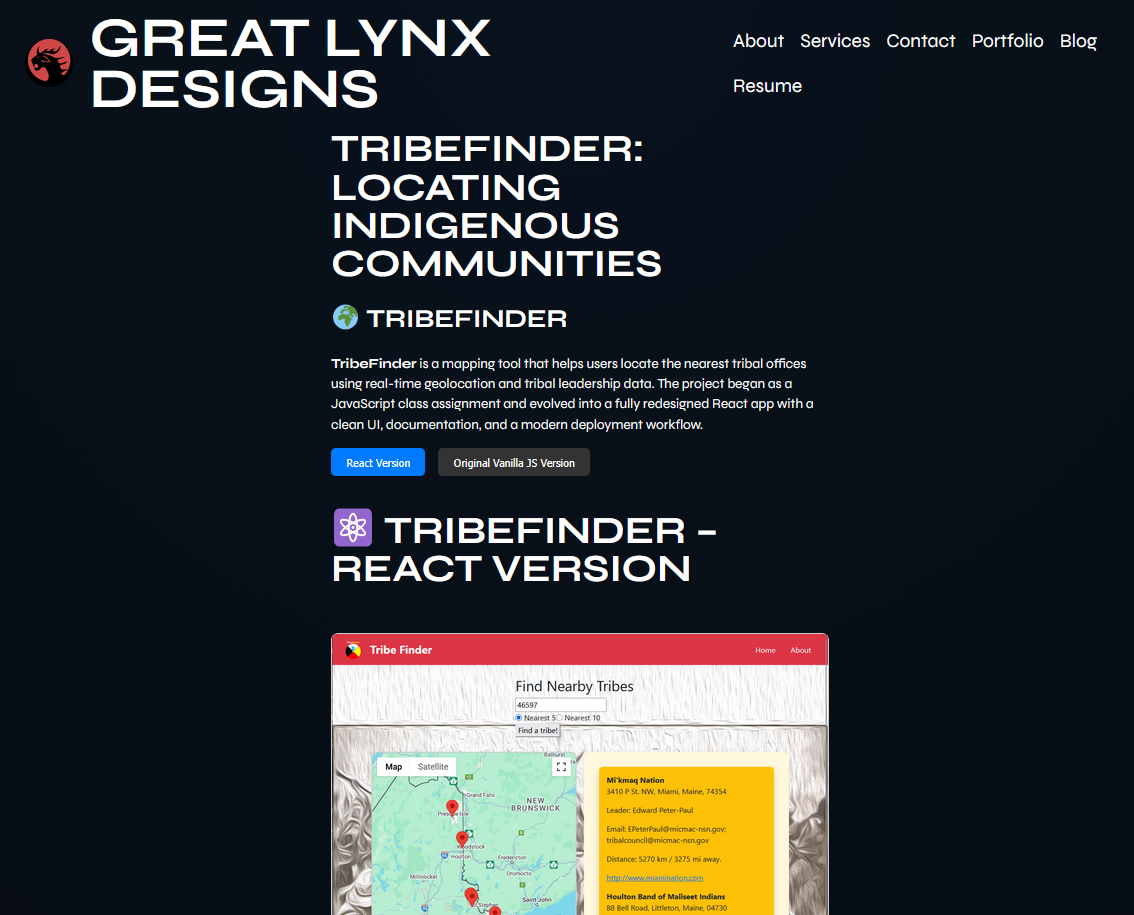 Project detail page showing structured headings, screenshots, and documentation links