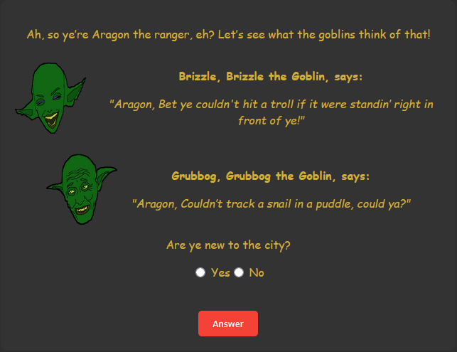 Goblins delivering class based insults