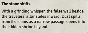 Foundry chat text reading The stone shifts as the hidden shrine door opens.